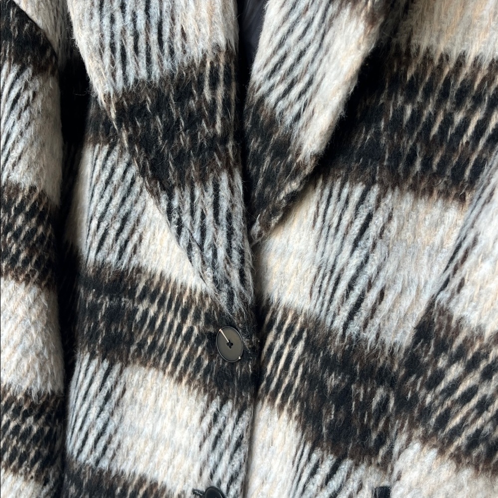 Nine West Women's Black/Brown and White Plaid Coat - Picture 14 of 15